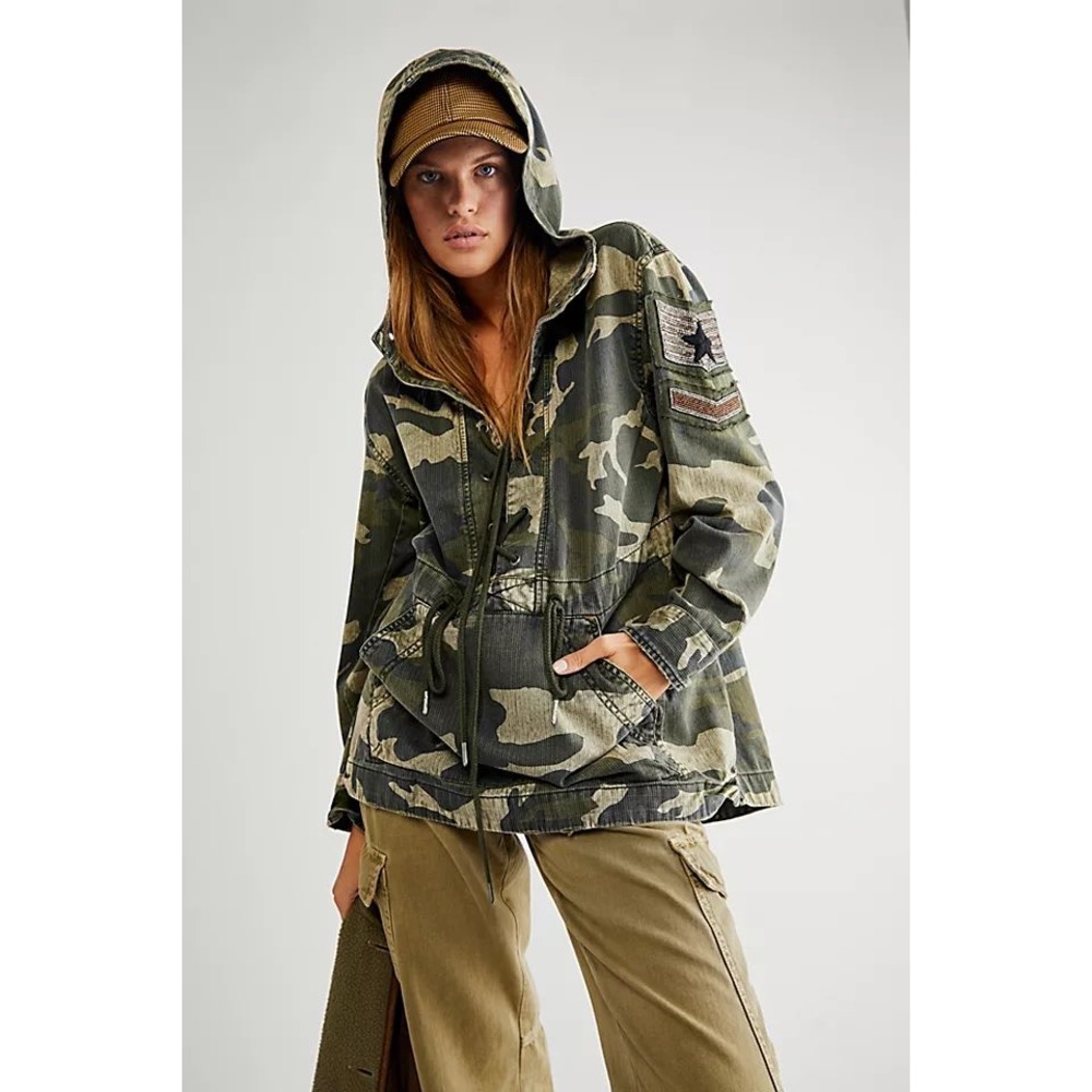 Free People We The Free Ember Camo Military Jacket Pullover M Gorpcore Utility